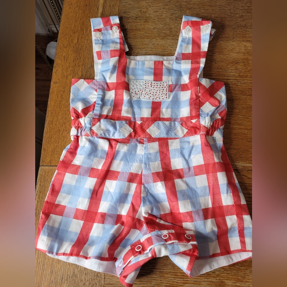Dondolo baby romper 4th July plaid red blue white 18 months Unisex Patriotic